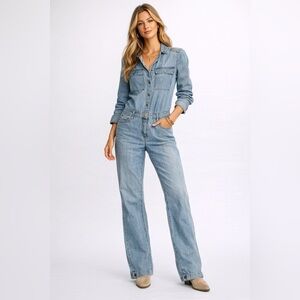Paige‎ Denim Jumpsuit High Neck Zipper Fly Skinny Leg Size Small Excellent Shape